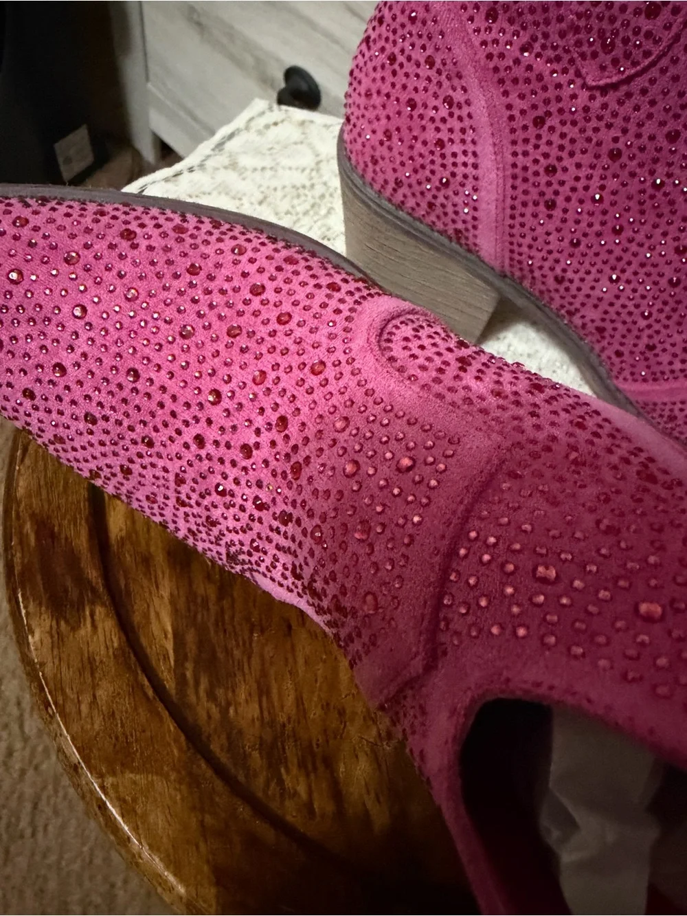 Pink Rhinestone Western Ankle Boots for Women